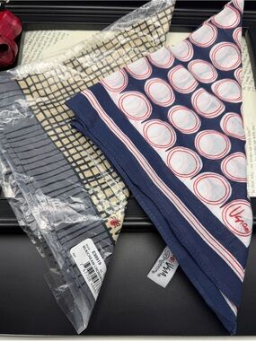 Brighton Set of 2 Scarves-  Navy and White Polka Dot and Black and Beige